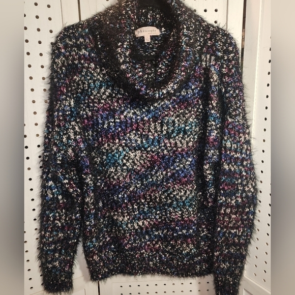 Philosophy Large Multicolor Fuzzy Cowl Turtleneck Sweater - Picture 1 of 5